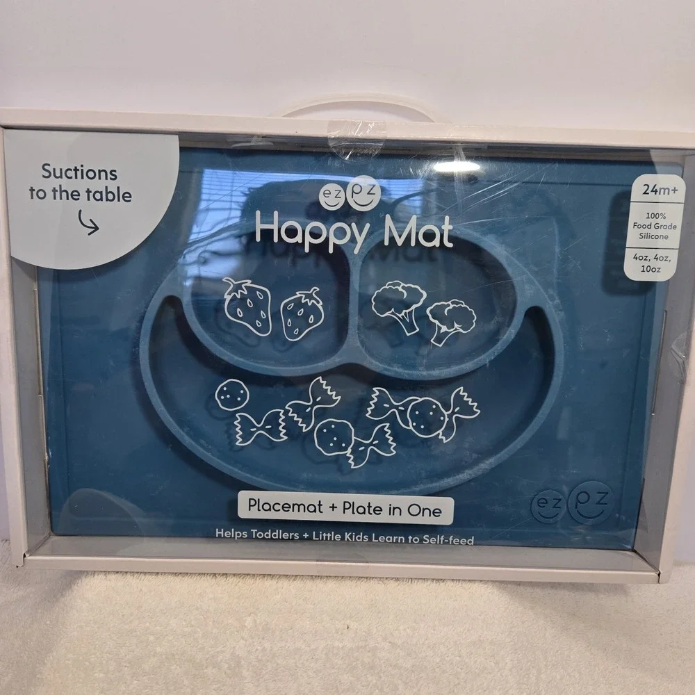 Ezpz The Happy Mat Placemat + 3 Compartment Plate in One Blue 24 Months +